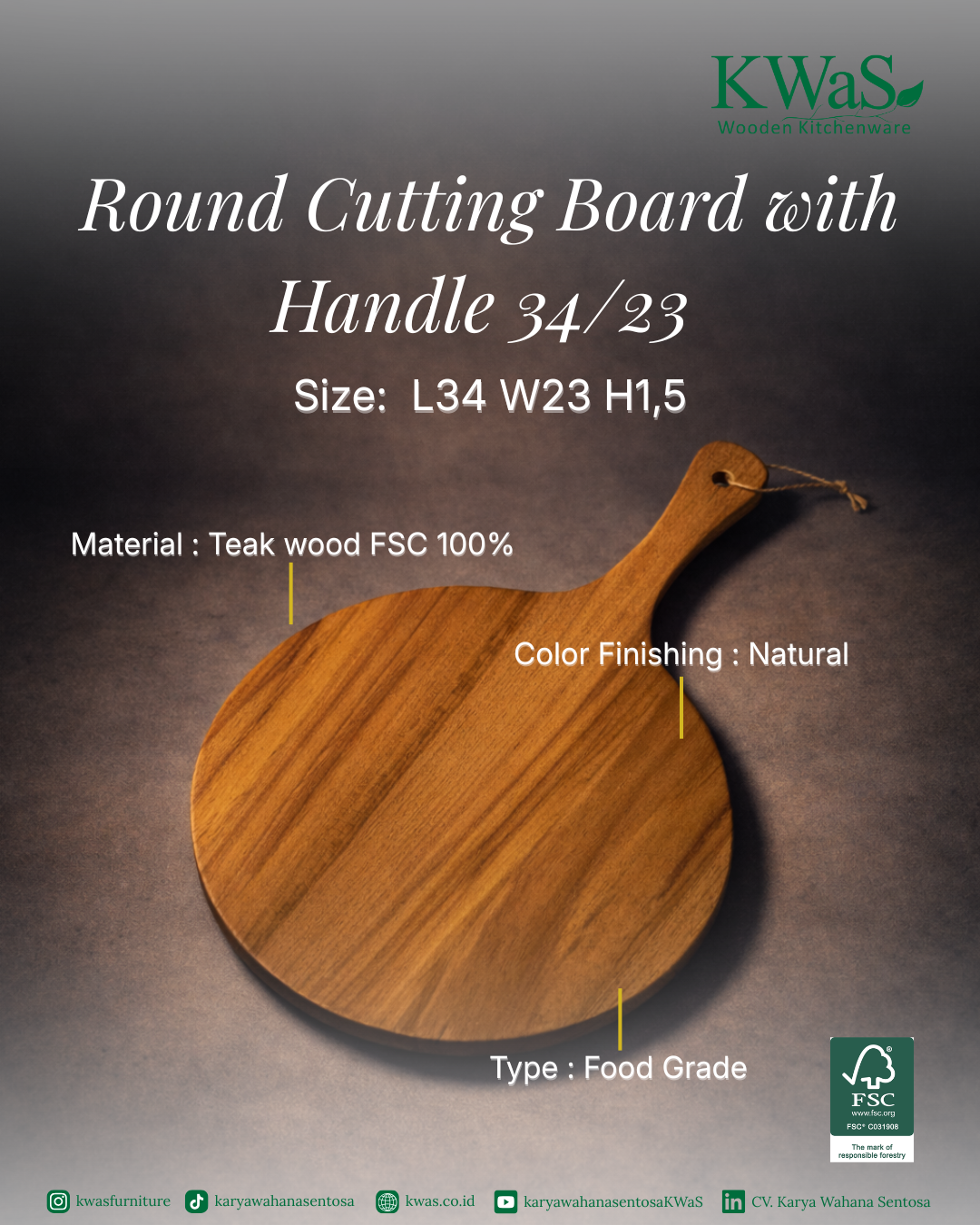 KWaS Round Cutting Baord with Handle